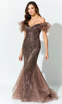 Natural Waistline Beaded Sweetheart Tulle Mermaid Off the Shoulder Prom Dress With Rhinestones and Ruffles