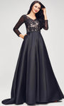 Sophisticated V-neck Lace Natural Waistline Floor Length Sheer Back Zipper Pocketed Embroidered V Back Fitted Sweetheart Long Sleeves Floral Print Prom Dress with a Brush/Sweep Train