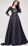 Sophisticated V-neck Lace Sweetheart Long Sleeves Natural Waistline Sheer Back Zipper Embroidered Pocketed V Back Fitted Floral Print Floor Length Prom Dress with a Brush/Sweep Train