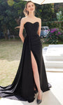 Sophisticated A-line Strapless Floor Length Back Zipper Open-Back Fitted Slit Satin Natural Waistline Sweetheart Prom Dress with a Brush/Sweep Train