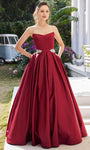 V-neck Strapless Sweetheart Satin Belted Jeweled Pocketed Lace-Up Wrap Natural Waistline Dress