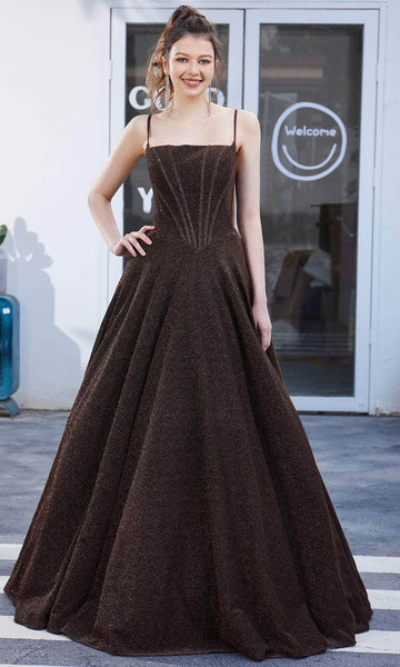 A-line Natural Waistline Jersey Floor Length Straight Neck Fitted Open-Back Lace-Up Sleeveless Dress with a Brush/Sweep Train