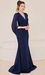 Sophisticated V-neck Floor Length Long Sleeves Empire Waistline Fall Back Zipper Sheer Gathered Draped Ruched Sheath Sheath Dress with a Brush/Sweep Train