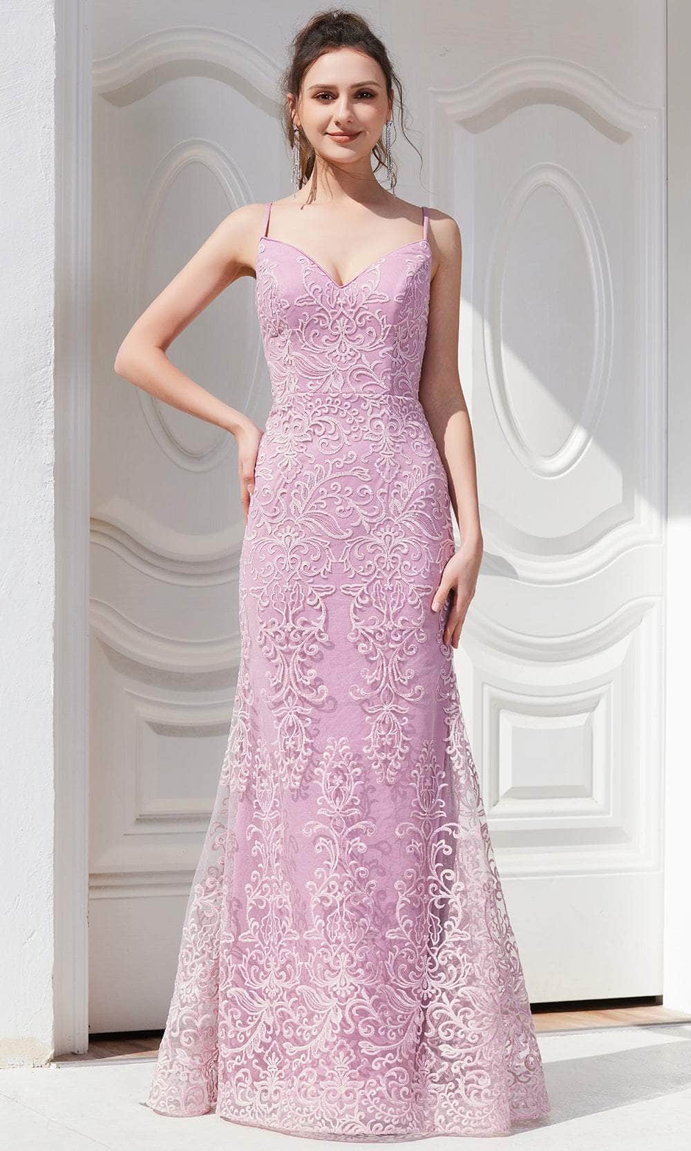 J'Adore Dresses J21026 - Laced Fitted Formal Gown
