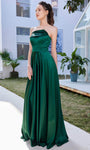 A-line Strapless Natural Waistline Straight Neck Satin Open-Back Pleated Back Zipper Floor Length Dress with a Brush/Sweep Train