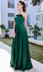 A-line Strapless Straight Neck Satin Back Zipper Pleated Open-Back Floor Length Natural Waistline Dress with a Brush/Sweep Train