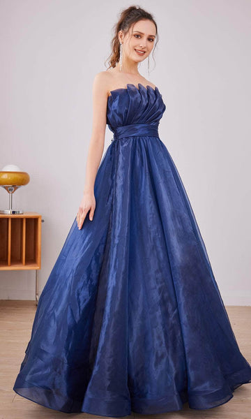 A-line Strapless Straight Neck Floor Length Pleated Open-Back Back Zipper Organza Empire Waistline Dress with a Brush/Sweep Train