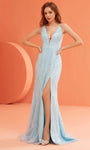 V-neck Plunging Neck Lace-Up Sequined Sheer Slit Floor Length Natural Waistline Sleeveless Spaghetti Strap Sheath Sheath Dress/Prom Dress with a Brush/Sweep Train