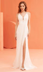 V-neck Sheer Slit Sequined Lace-Up Sheath Sleeveless Spaghetti Strap Natural Waistline Floor Length Plunging Neck Sheath Dress/Prom Dress with a Brush/Sweep Train