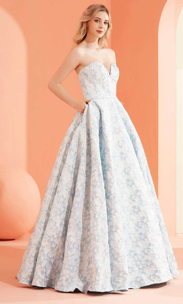 Tall Strapless Fit-and-Flare Natural Waistline Pocketed Back Zipper Lace-Up Belted Fitted General Print Sweetheart Prom Dress with a Brush/Sweep Train