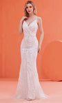 V-neck Sleeveless Spaghetti Strap Tulle Sheath Floor Length Open-Back V Back Beaded Fitted Back Zipper 2013 Natural Waistline Sheath Dress/Prom Dress with a Brush/Sweep Train