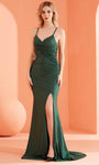 V-neck Satin Mermaid Natural Waistline Slit Open-Back Lace-Up Pleated Back Zipper Sleeveless Spaghetti Strap Floor Length Prom Dress/Party Dress with a Brush/Sweep Train