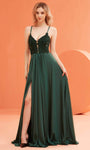 A-line V-neck Self Tie Backless Sheer Lace-Up Slit Gathered Floral Print Floor Length Sleeveless Spaghetti Strap Natural Waistline Plunging Neck Evening Dress with a Brush/Sweep Train