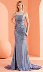 Tall Metallic Fit-and-Flare Mermaid Fitted Open-Back Hidden Back Zipper Sleeveless Straight Neck Natural Waistline Prom Dress with a Brush/Sweep Train