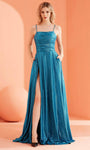 Tall A-line Open-Back Pocketed Glittering Hidden Back Zipper Fitted Sleeveless Straight Neck Metallic Elasticized Natural Waistline Prom Dress