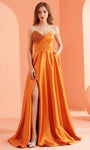 Strapless Natural Waistline Beaded Pocketed Applique Hidden Back Zipper Slit Floor Length Sweetheart Satin Dress with a Brush/Sweep Train