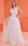 Sophisticated A-line Tulle Floor Length Jeweled Neck Sweetheart Natural Waistline Sequined Sheer Illusion Back Zipper Glittering Cap Sleeves Prom Dress with a Brush/Sweep Train