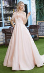 Sophisticated A-line Strapless Fitted Floor Length Satin Natural Waistline Prom Dress with a Brush/Sweep Train