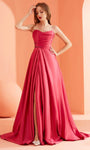 A-line Strapless Natural Waistline Floor Length Ruched Back Zipper Slit Beaded Sweetheart Satin Evening Dress with a Brush/Sweep Train