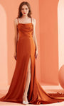 Floor Length Lace-Up Open-Back Wrap Draped Slit Sleeveless Spaghetti Strap Natural Waistline Scoop Neck Sheath Sheath Dress/Evening Dress with a Brush/Sweep Train