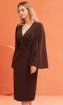 Sophisticated V-neck Jersey Sheath Natural Waistline Cocktail Above the Knee Hidden Back Zipper Slit Sheer Long Sleeves Sheath Dress/Party Dress