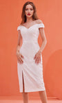 Above the Knee Sheath Off the Shoulder Natural Waistline Sequined Slit Open-Back Back Zipper Lace Sweetheart Sheath Dress