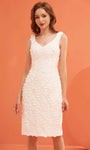 V-neck Lace Cocktail Above the Knee Sleeveless Sheath Slit Applique Back Zipper Fitted Natural Waistline Sheath Dress