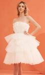 A-line Strapless Tulle Straight Neck Beaded Tiered Back Zipper Pleated Above the Knee Natural Waistline Sheath Sheath Dress/Party Dress