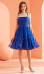 A-line Natural Waistline Straight Neck Fit-and-Flare Fitted Lace-Up Glittering Applique Cocktail Above the Knee Tulle Sleeveless Dress