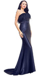 Strapless Straight Neck Fitted Sheath Satin Natural Waistline Sheath Dress/Evening Dress with a Brush/Sweep Train