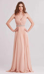 A-line V-neck Sleeveless Chiffon Floor Length Back Zipper Slit Beaded Pleated V Back Plunging Neck Natural Waistline Evening Dress