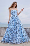 Sophisticated Strapless Fitted Lace-Up Applique Lace Natural Waistline Sweetheart Floral Print Dress with a Brush/Sweep Train