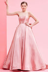 A-line Strapless Back Zipper Open-Back Pleated Fall Natural Waistline Sweetheart Dress with a Brush/Sweep Train With a Bow(s)