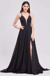 Sexy A-line V-neck Natural Waistline Sleeveless Chiffon Back Zipper Mesh Lace-Up Plunging Neck Dress with a Brush/Sweep Train