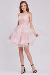 A-line Sweetheart Tulle Spaghetti Strap Cocktail Short Pleated Back Zipper Fitted Natural Waistline Dress With Ruffles