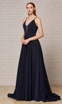 A-line V-neck Plunging Neck Sleeveless Natural Waistline Glittering Fitted Sheer Pocketed Dress with a Brush/Sweep Train