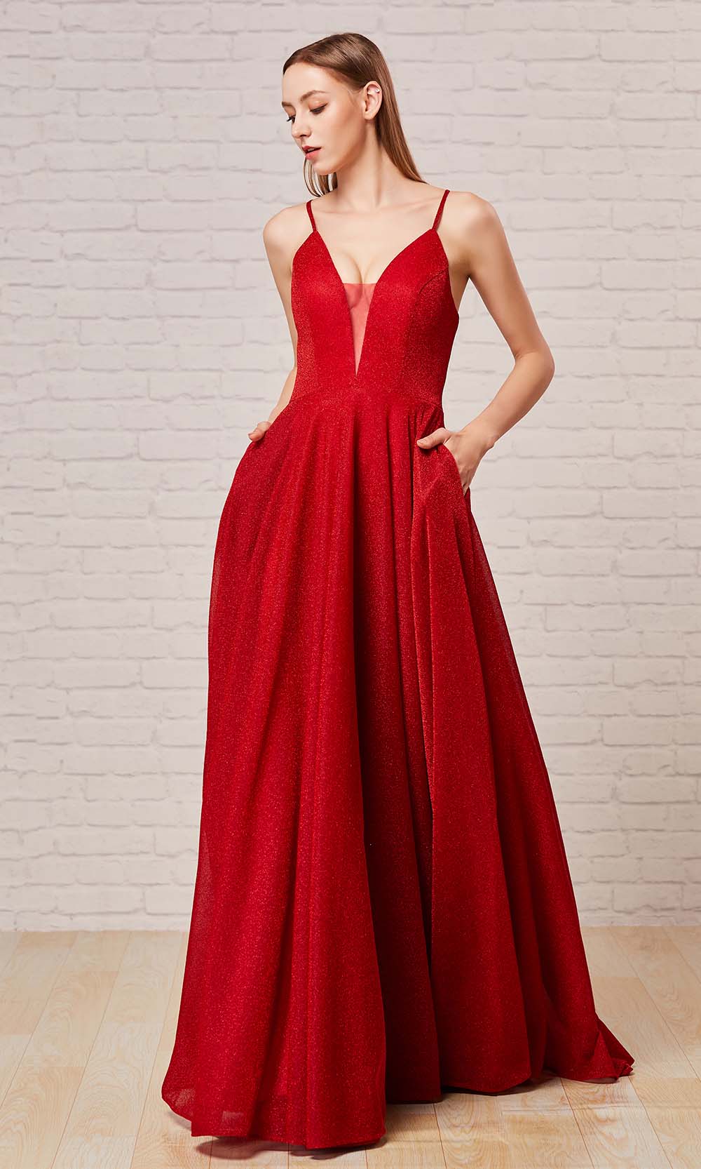 J'Adore Dresses - J18007 Deep V Neck Long A-line Gown
