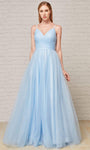 A-line V-neck Floor Length Spaghetti Strap Lace-Up Glittering Pleated Tulle Corset Natural Waistline Dress
