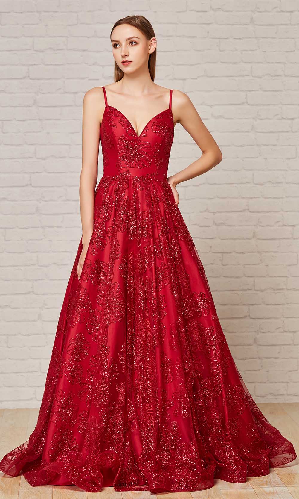 J'Adore Dresses - J18022 Floral Glitter Print A-Line Gown

