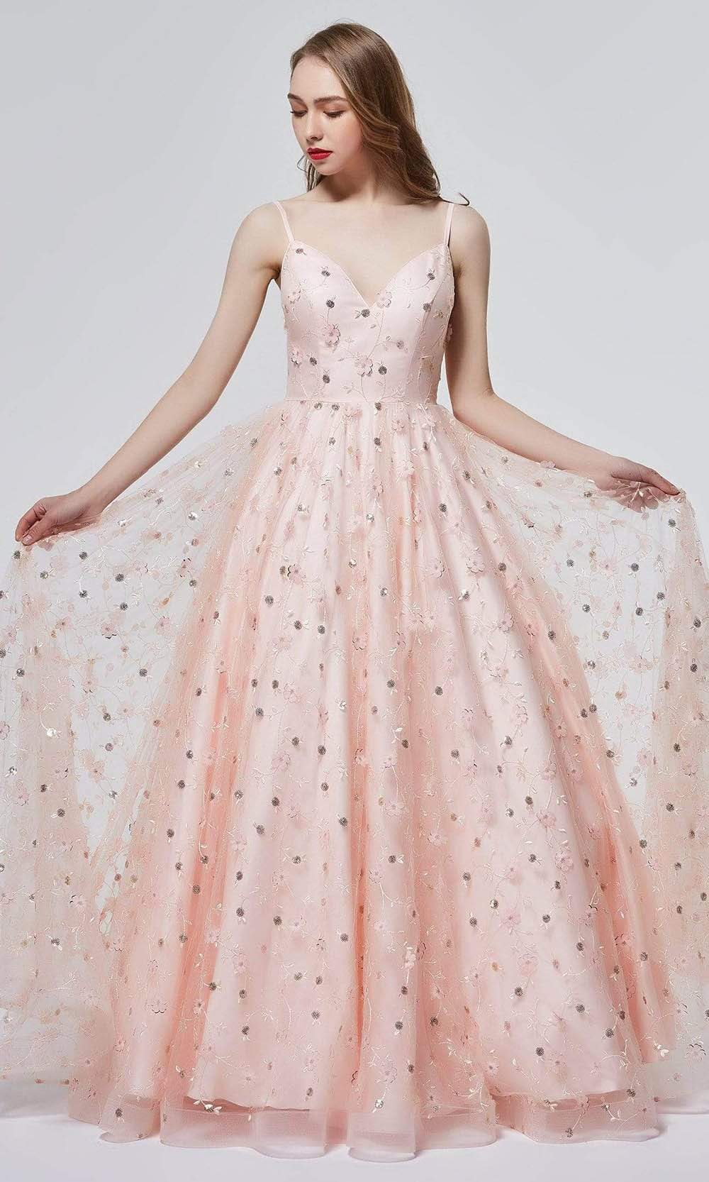 J'Adore Dresses - J19006 Floral Accented Softy A-line Gown
