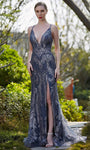 Sexy V-neck Plunging Neck Tulle Floor Length Sheath Natural Waistline Sleeveless Glittering Fitted Back Zipper Slit Open-Back Lace-Up General Print Sheath Dress with a Brush/Sweep Train