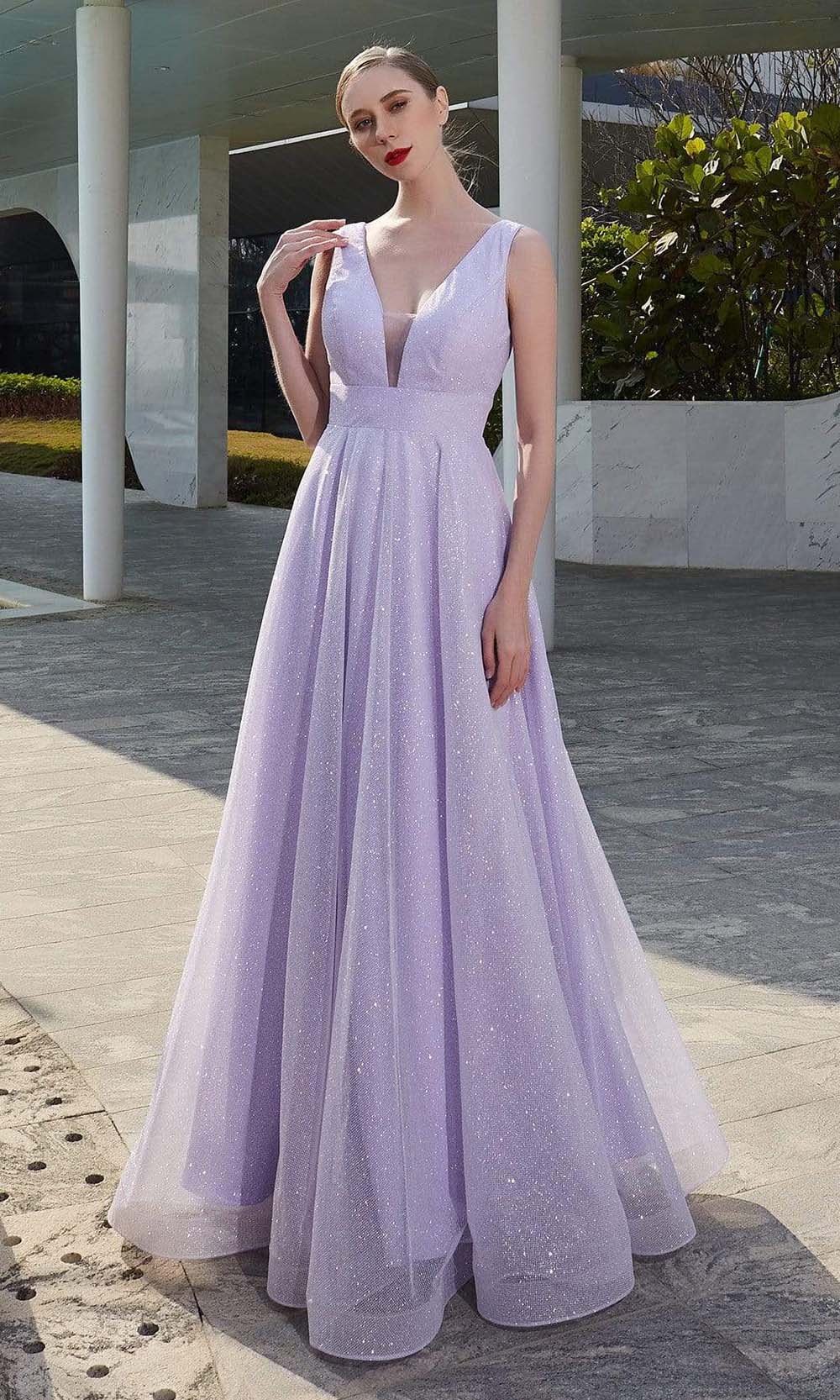J'Adore Dresses - J19014 V Neck and Back Glittered A-line Gown
