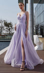 A-line Tulle Plunging Neck Sleeveless Spaghetti Strap Flowy Sheer Lace-Up Dress with a Brush/Sweep Train by J Adore Dresses