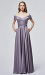 A-line Off the Shoulder Flowy Back Zipper Satin Floor Length Natural Waistline Sweetheart Dress with a Brush/Sweep Train