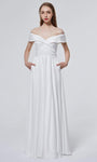 A-line Floor Length Back Zipper Flowy Satin Off the Shoulder Natural Waistline Sweetheart Dress with a Brush/Sweep Train