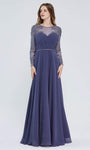 A-line Jeweled Neck Sweetheart Chiffon Long Sleeves Floor Length Beaded Keyhole Belted Jeweled Pleated Back Zipper Applique Illusion Natural Waistline Fall Dress