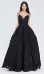 A-line V-neck Natural Waistline Floor Length Sleeveless Spaghetti Strap Lace-Up Back Zipper Embroidered Flowy Lace Dress
