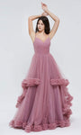 A-line Tulle Sleeveless Sweetheart Natural Waistline Back Zipper Faux Wrap Pleated Open-Back Dress with a Brush/Sweep Train With Ruffles