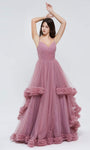 A-line Sweetheart Natural Waistline Open-Back Faux Wrap Back Zipper Pleated Sleeveless Tulle Dress with a Brush/Sweep Train With Ruffles