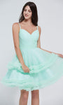 A-line Sleeveless Spaghetti Strap Tulle Natural Waistline Pleated Tiered Back Zipper Sweetheart Short Dress With Ruffles